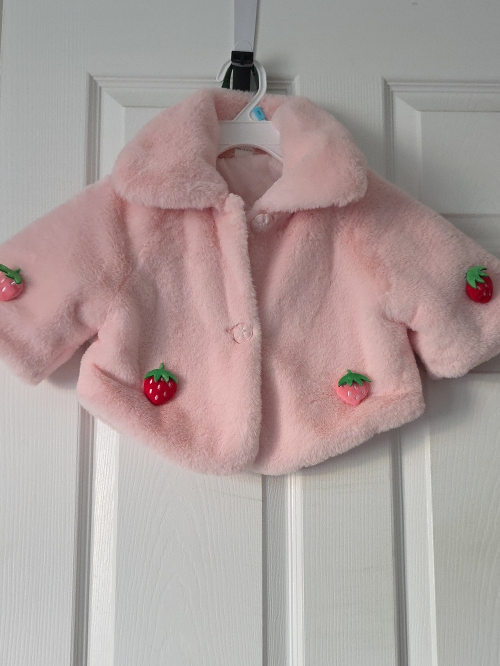 Cute Pink Plush Strawberry-Button Kids Puffer Jacket
